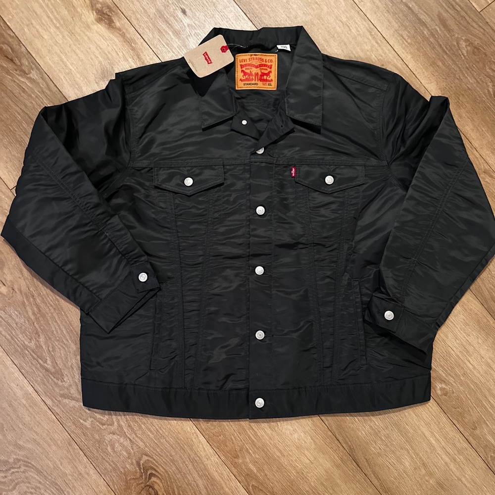 Levis Mens Black Nylon Flight Satin Trucker Jacket XXL 723343088 New